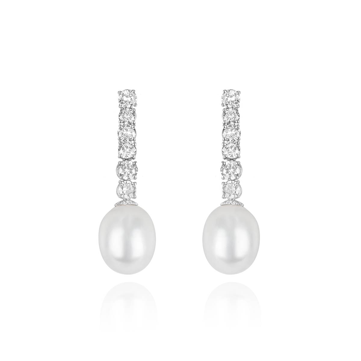 White Gold Diamond and Pearl Drop Earrings
